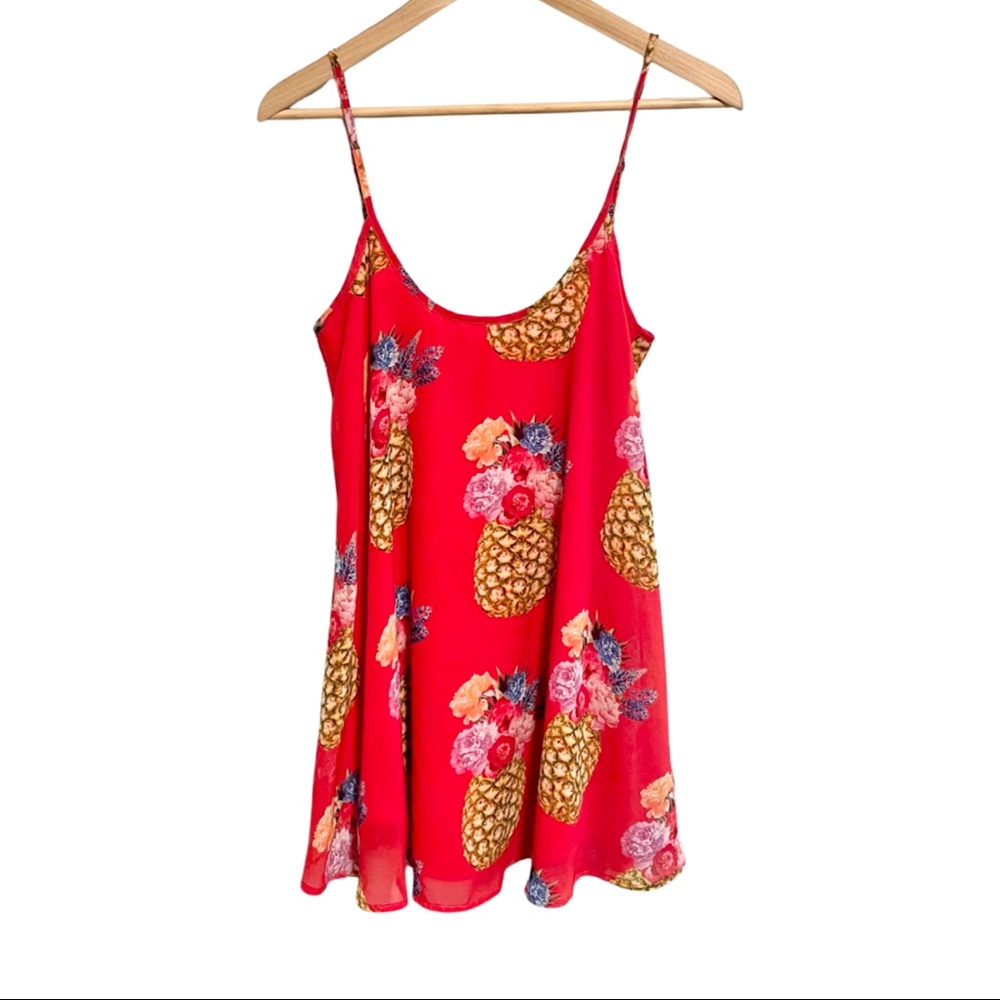 Show Me Your Mumu Red Pineapple Mini Dress Lined Slip Dress Resort Vacay XS
